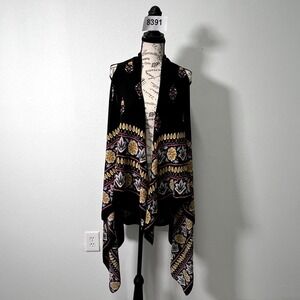 Janice Cardigan Kimono Womens One Size Black Multi Floral Open Front Layering
